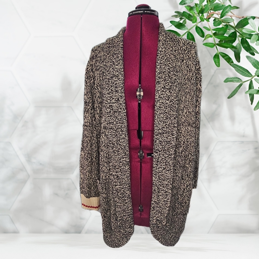 Kismet Long Chic Open Front Black Cream Knit Sweater With Pockets Womens